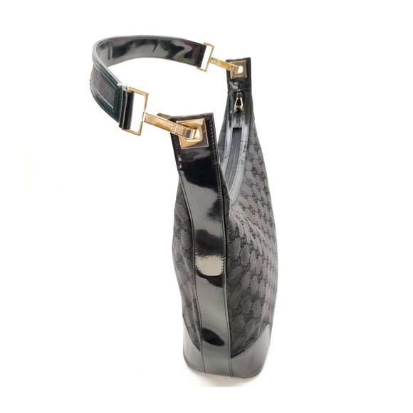 GUCCI • AUTHENTIC Y2K VINTAGE MONOGRAM CANVAS/PATENT LEATHER BUCKET SHOULDER BAG - Picture 2 of 11